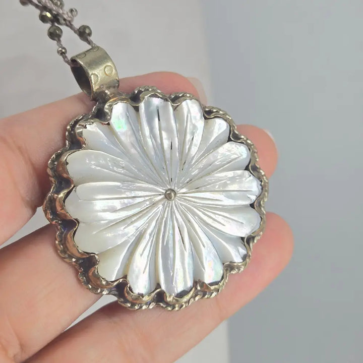 ?MAma’s Blossom’ Hand-carved Mother of Pearl Pendant Necklace - Key West Local Luxe