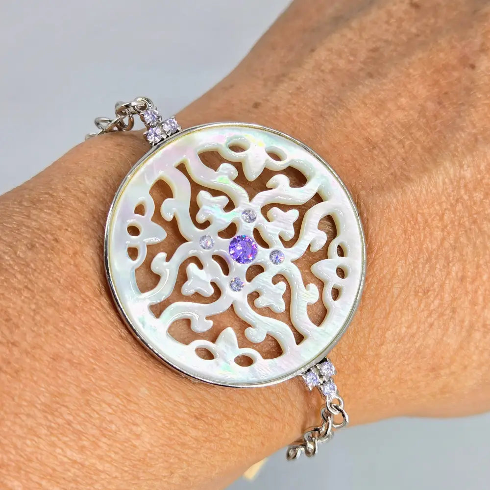 ?MAndala’ 6’’ - 8’’ Bracelet - Mother of Pearl Zirconia Anti-tarnish Sterling