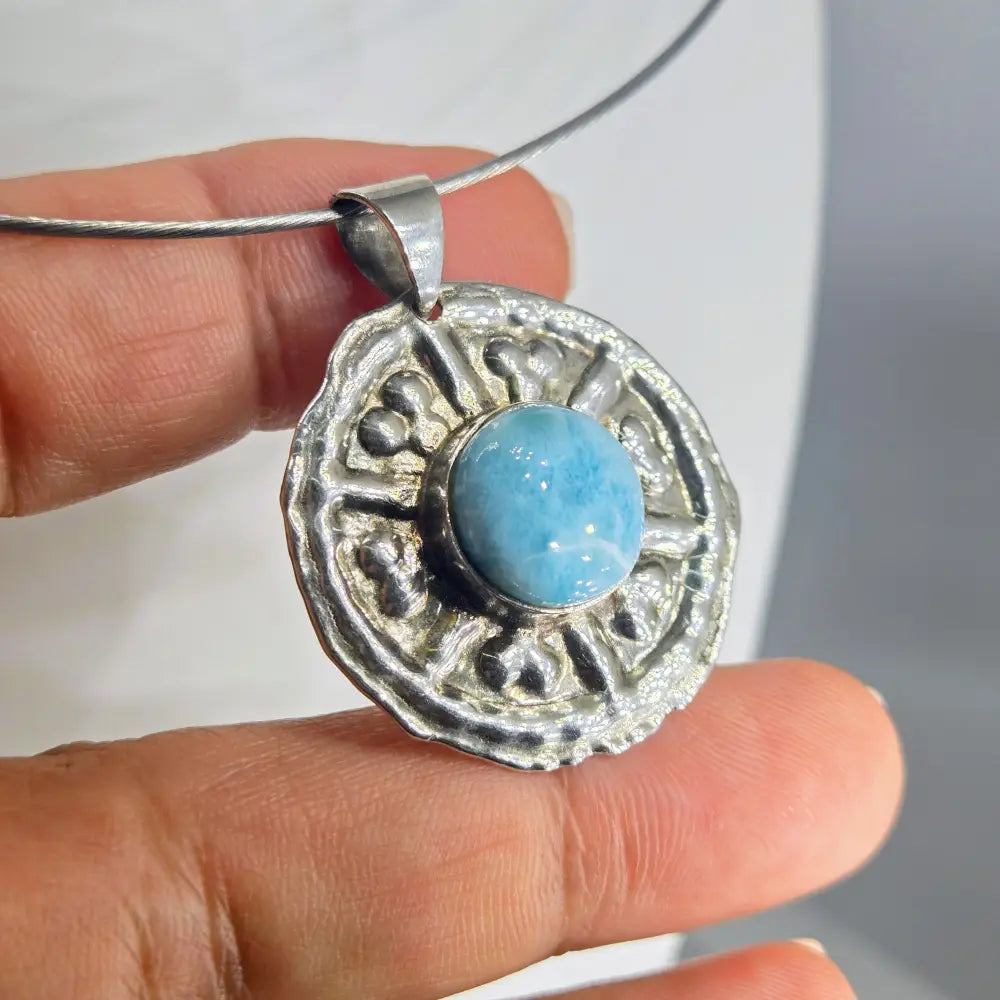 ?MAndala’ Larimar & Sterling Pendant Necklace - Key West Local Luxe