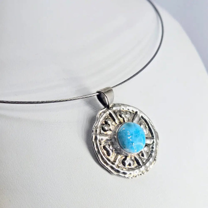 ?MAndala’ Pendant Necklace - Larimar Sterling Cable Chain - Key West Local Luxe