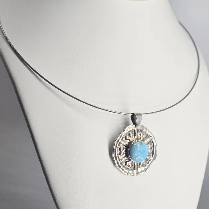 ?MAndala’ Pendant Necklace - Larimar Sterling Cable Chain - Key West Local Luxe