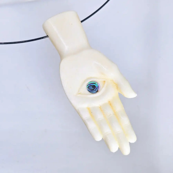 ?MAno De Dios’ Pendant Necklace - Bone Paua Cable Chain