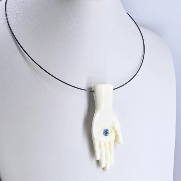 ?MAno De Dios’ Pendant Necklace - Bone Paua Cable Chain
