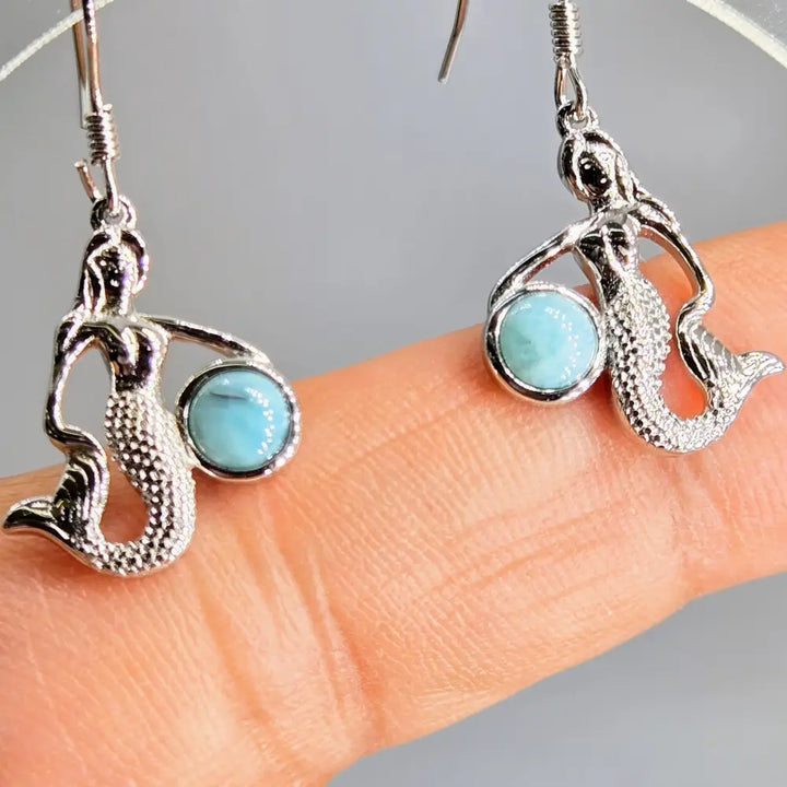 ?MErmaid Blues’ 1’’ Earrings - Larimar Anti-tarnish Sterling