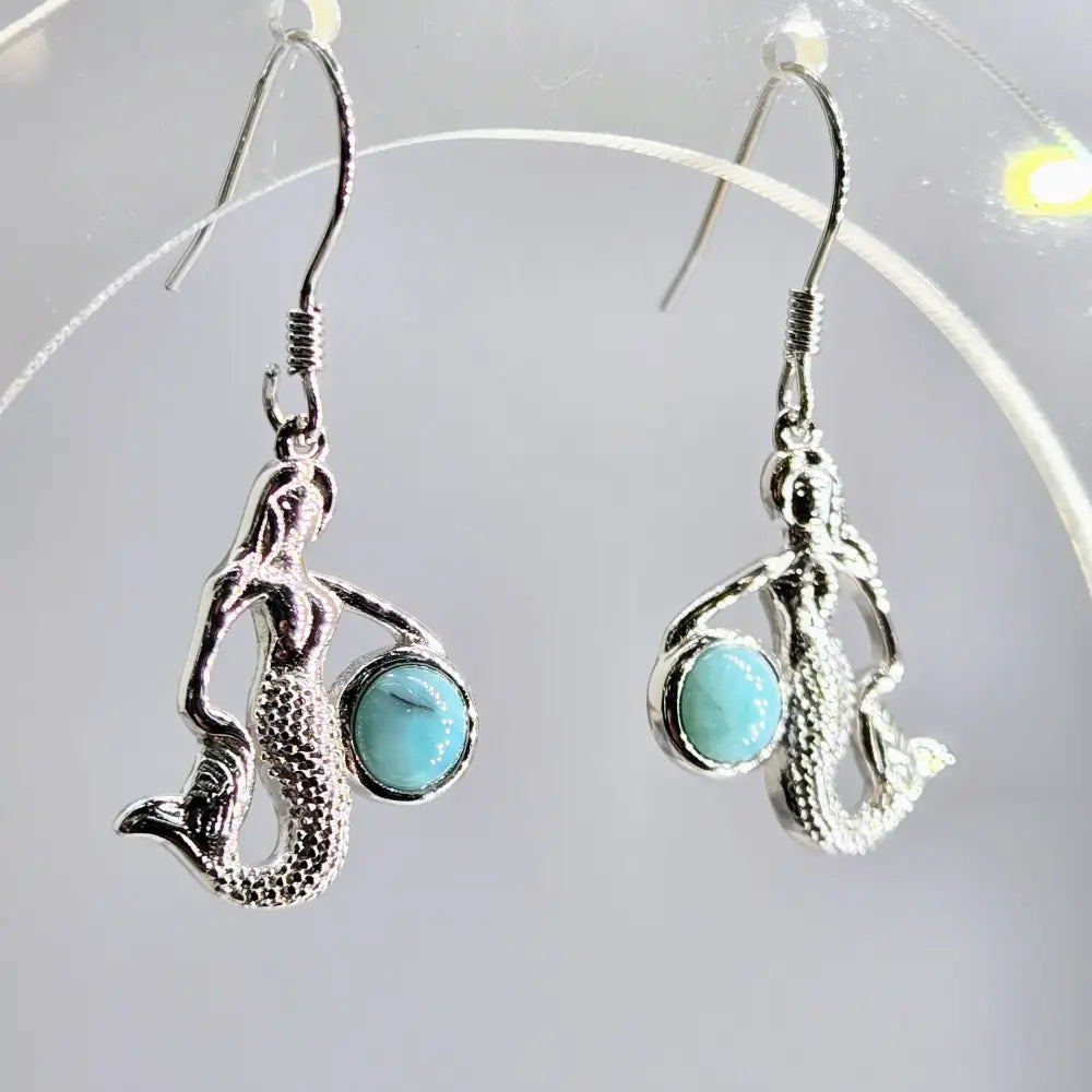 ?MErmaid Blues’ 1’’ Earrings - Larimar Anti-tarnish Sterling
