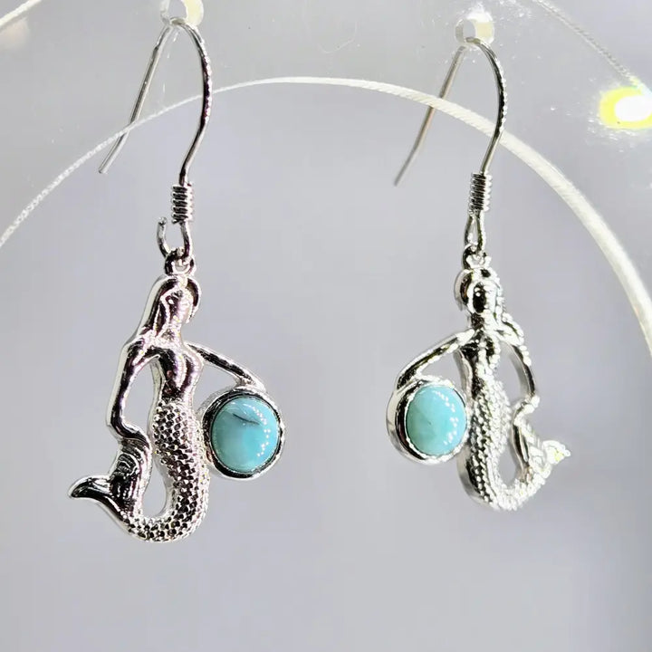 ?MErmaid Blues’ 1’’ Earrings - Larimar Anti-tarnish Sterling