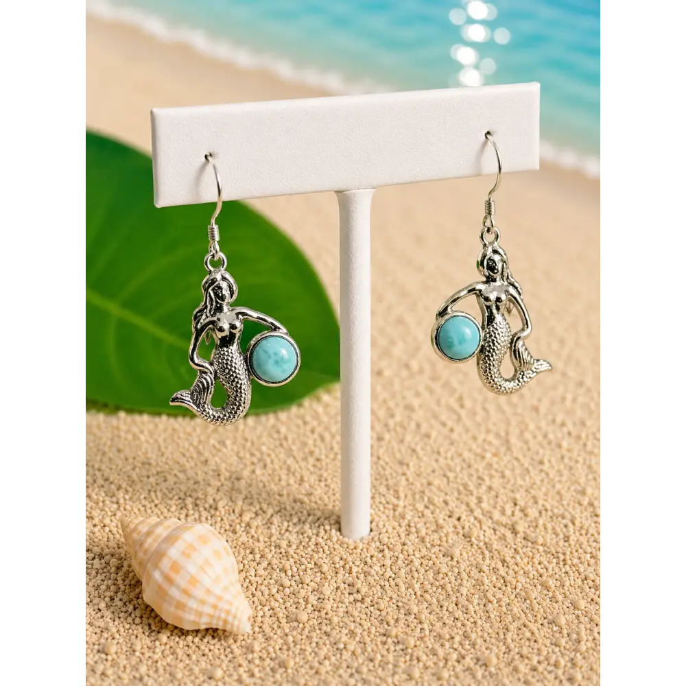 ?MErmaid Blues’ 1’’ Earrings - Larimar Anti-tarnish Sterling