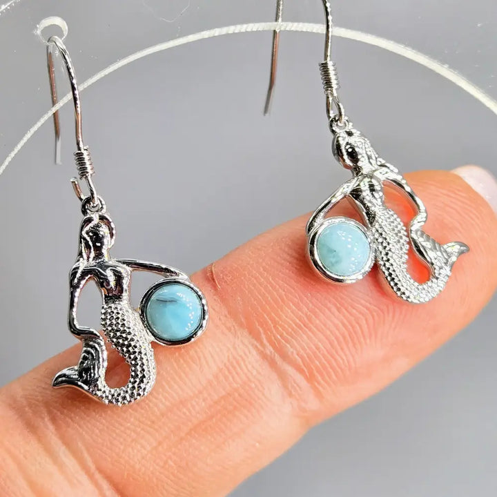 ?MErmaid Blues’ 1’’ Earrings - Larimar Anti-tarnish Sterling