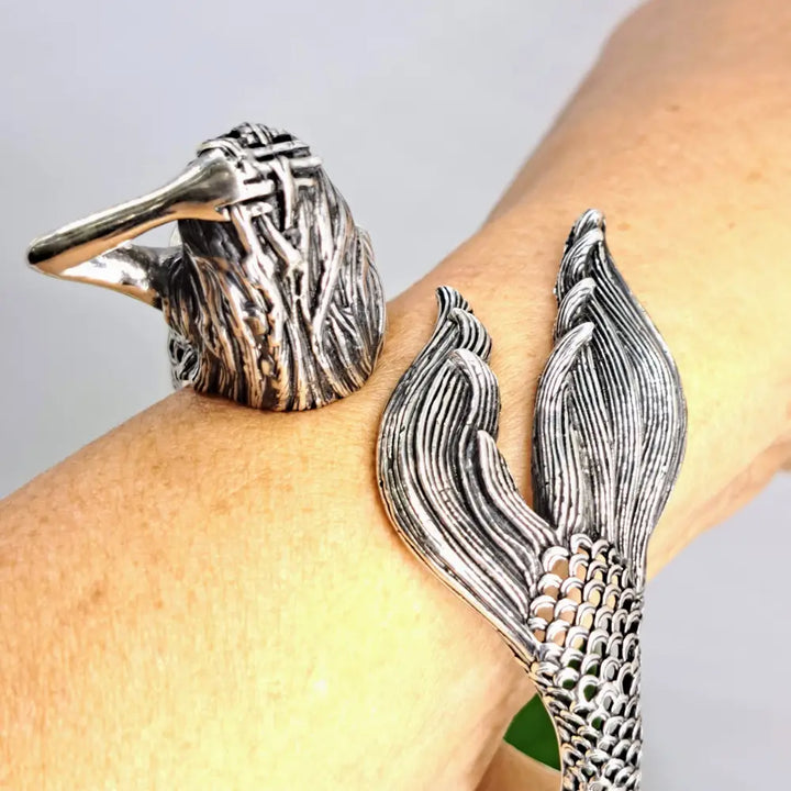 Outlet ?Mermaid’s Tail’ Sz Med to Lg Bracelet - Sterling Mermaid Hinged Cuff
