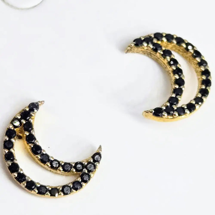 ?MIdnight Eclipse’.5’’ Stud Earrings - Black Spinnel 18k Gold Sterling
