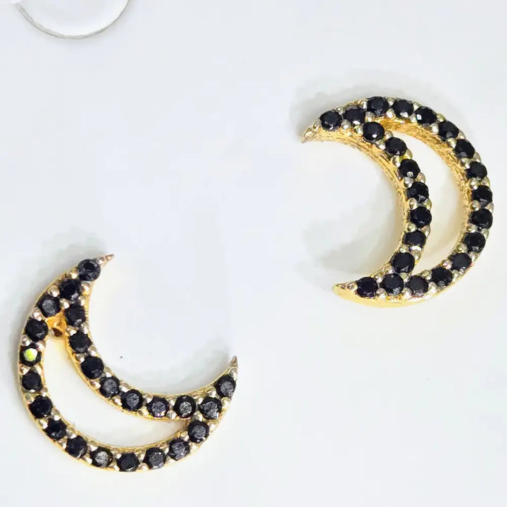 ?MIdnight Eclipse’.5’’ Stud Earrings - Black Spinnel 18k Gold Sterling