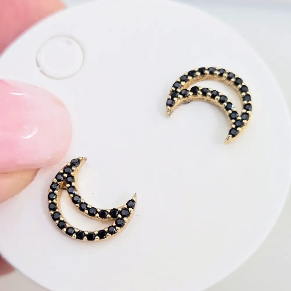 ?MIdnight Eclipse’.5’’ Stud Earrings - Black Spinnel 18k Gold Sterling