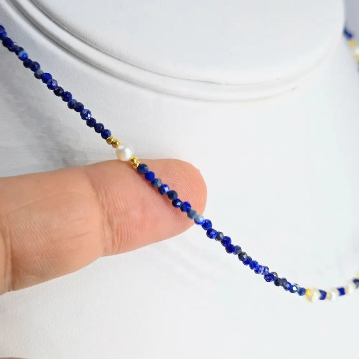 ?MIdnight Riviera’ 14’’ - 16’’ Necklace - Lapis Pearls Gold Pvd