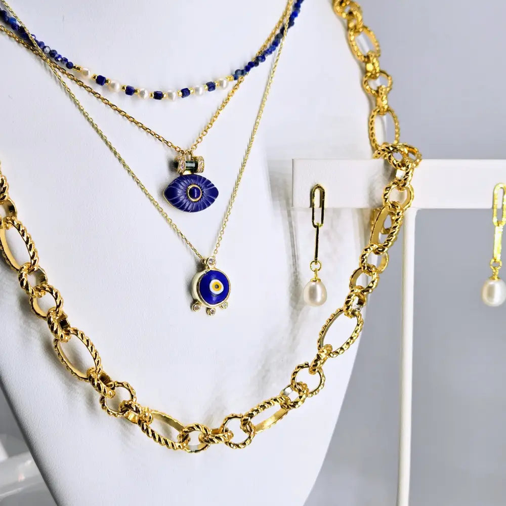 ?MIdnight Riviera’ 14’’ - 16’’ Necklace - Lapis Pearls Gold Pvd
