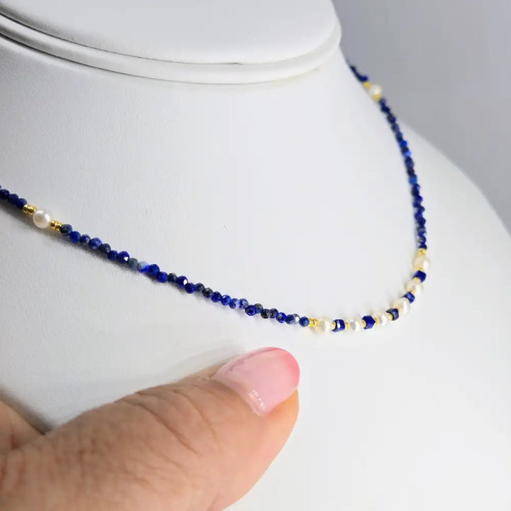 ?MIdnight Riviera’ 14’’ - 16’’ Necklace - Lapis Pearls Gold Pvd