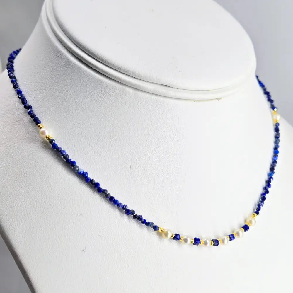 ?MIdnight Riviera’ 14’’ - 16’’ Necklace - Lapis Pearls Gold Pvd