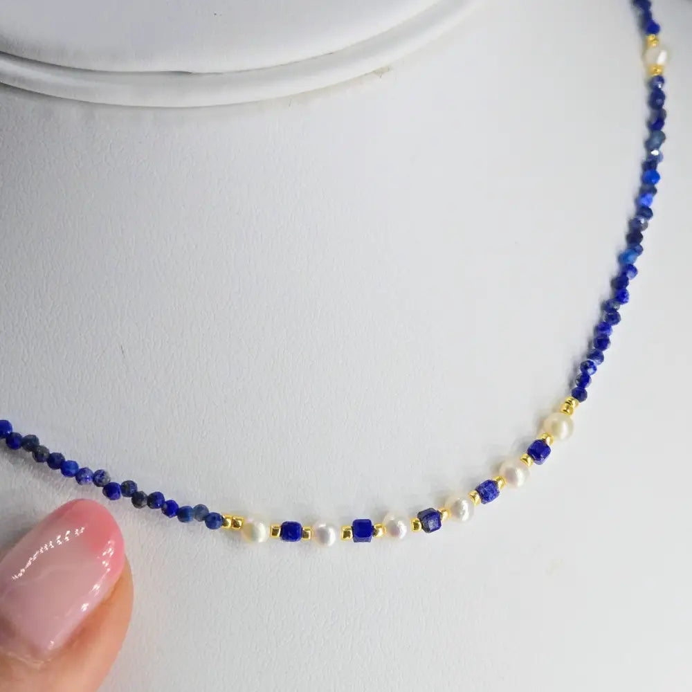 ?MIdnight Riviera’ 14’’ - 16’’ Necklace - Lapis Pearls Gold Pvd