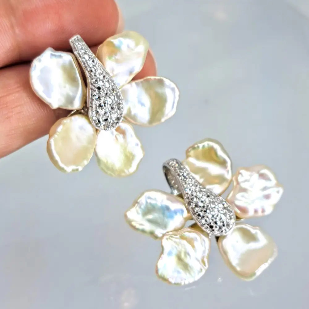 ?MInd Bloom’ 1.5’’ Earrings - Petal Pearls White Topaz Sterling (anti-tarnish Treated)