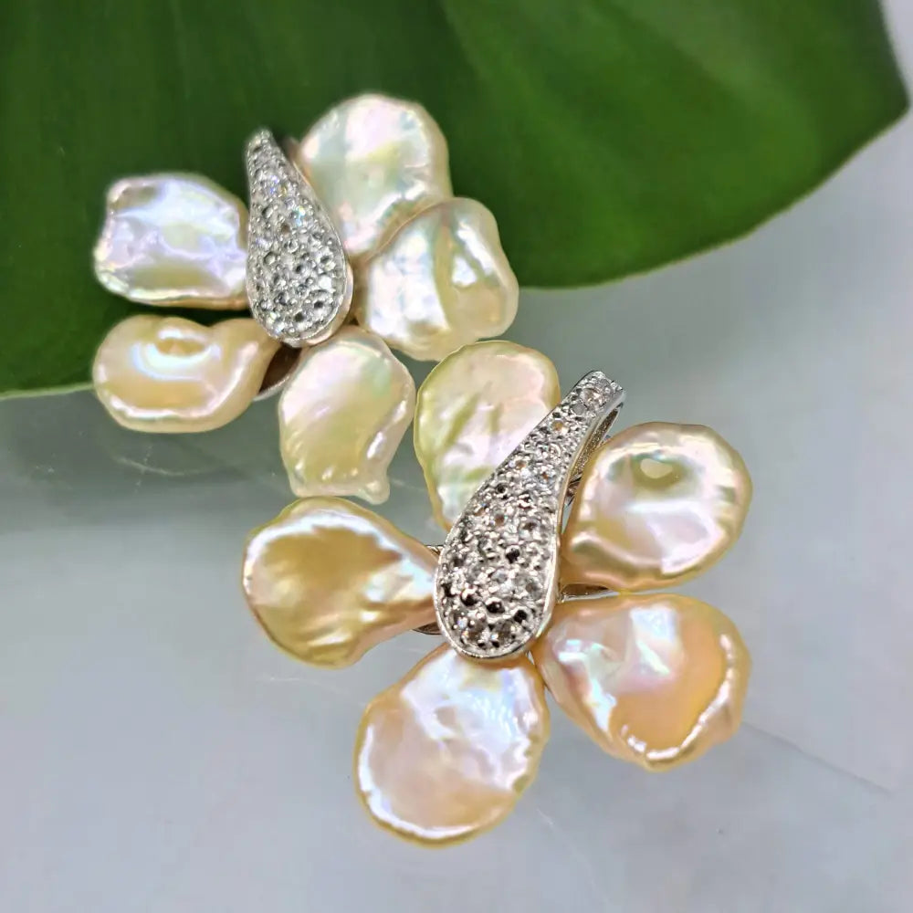 ?MInd Bloom’ 1.5’’ Earrings - Petal Pearls White Topaz Sterling (anti-tarnish Treated)