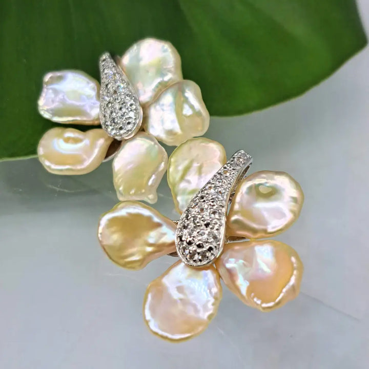 ?MInd Bloom’ 1.5’’ Earrings - Petal Pearls White Topaz Sterling (anti-tarnish Treated)