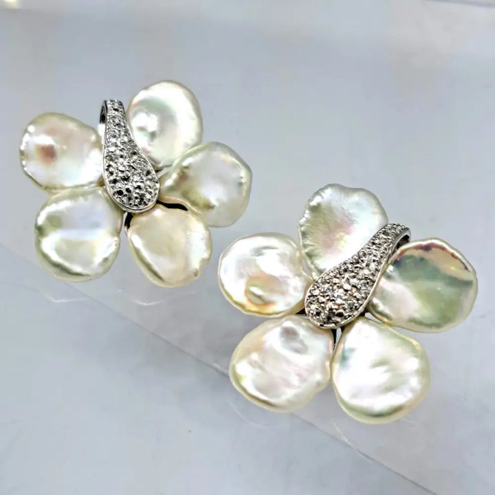 ?MInd Bloom’ 1.5’’ Earrings - Petal Pearls White Topaz Sterling (anti-tarnish Treated)