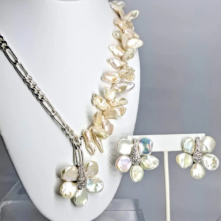 ?MInd Bloom’ 1.5’’ Earrings - Petal Pearls White Topaz Sterling (anti-tarnish Treated)