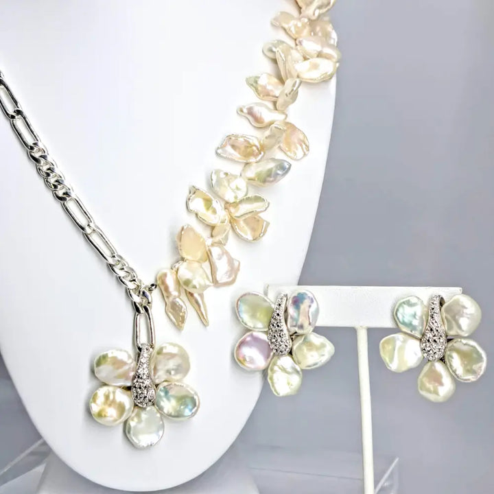 ?MInd Bloom’ 1.5’’ Earrings - Petal Pearls White Topaz Sterling (anti-tarnish Treated)