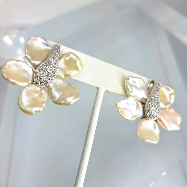 ?MInd Bloom’ 1.5’’ Earrings - Petal Pearls White Topaz Sterling (anti-tarnish Treated)