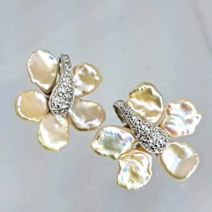 ?MInd Bloom’ 1.5’’ Earrings - Petal Pearls White Topaz Sterling (anti-tarnish Treated)