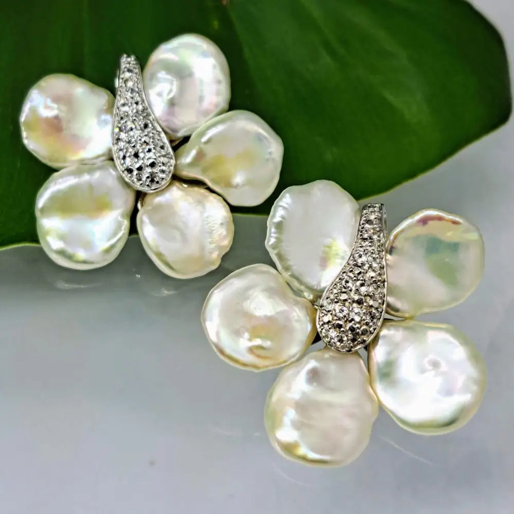 ?MInd Bloom’ 1.5’’ Earrings - Petal Pearls White Topaz Sterling (anti-tarnish Treated)