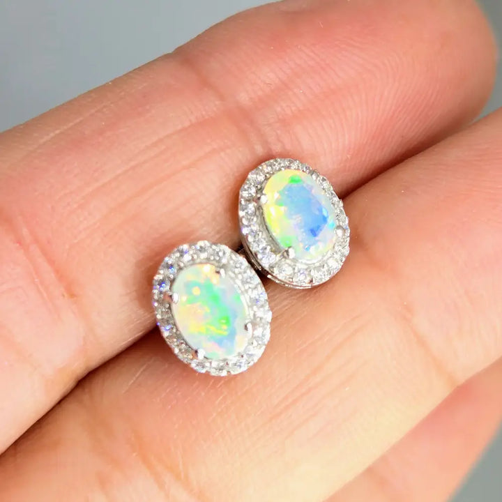 ?MIss Sparkly-pantz’.5’’ Stud Earrings - Opal Zircon Anti-tarnish Sterling
