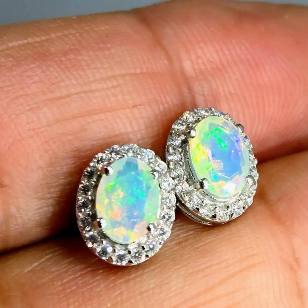 ?MIss Sparkly-pantz’.5’’ Stud Earrings - Opal Zircon Anti-tarnish Sterling