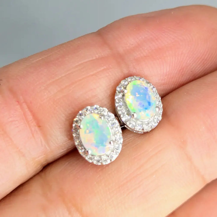 ?MIss Sparkly-pantz’.5’’ Stud Earrings - Opal Zircon Anti-tarnish Sterling