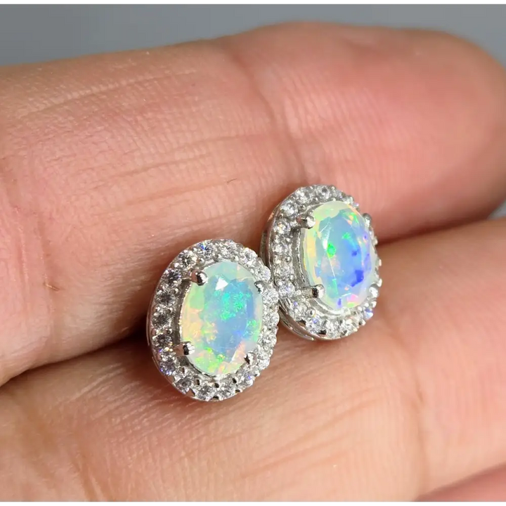 ?MIss Sparkly-pantz’.5’’ Stud Earrings - Opal Zircon Anti-tarnish Sterling