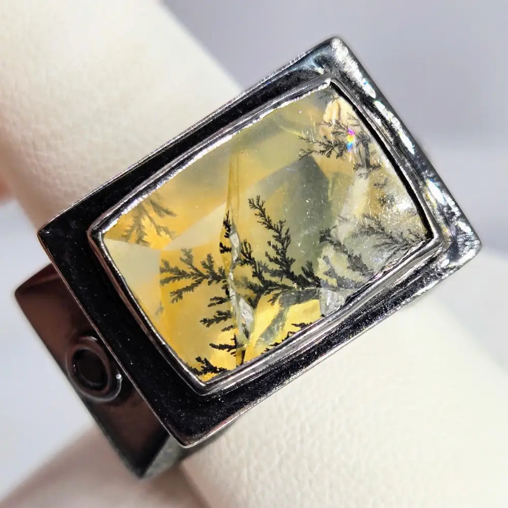 ?MOdern Landscape’ Sz 11 Ring - Dendritic Quartz Sapphire Black Sterling