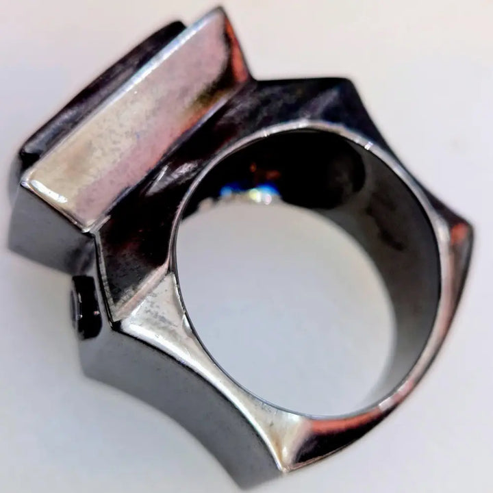 ?MOdern Landscape’ Sz 11 Ring - Dendritic Quartz Sapphire Black Sterling