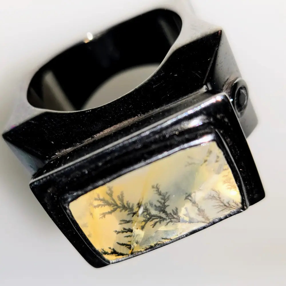 ?MOdern Landscape’ Sz 11 Ring - Dendritic Quartz Sapphire Black Sterling