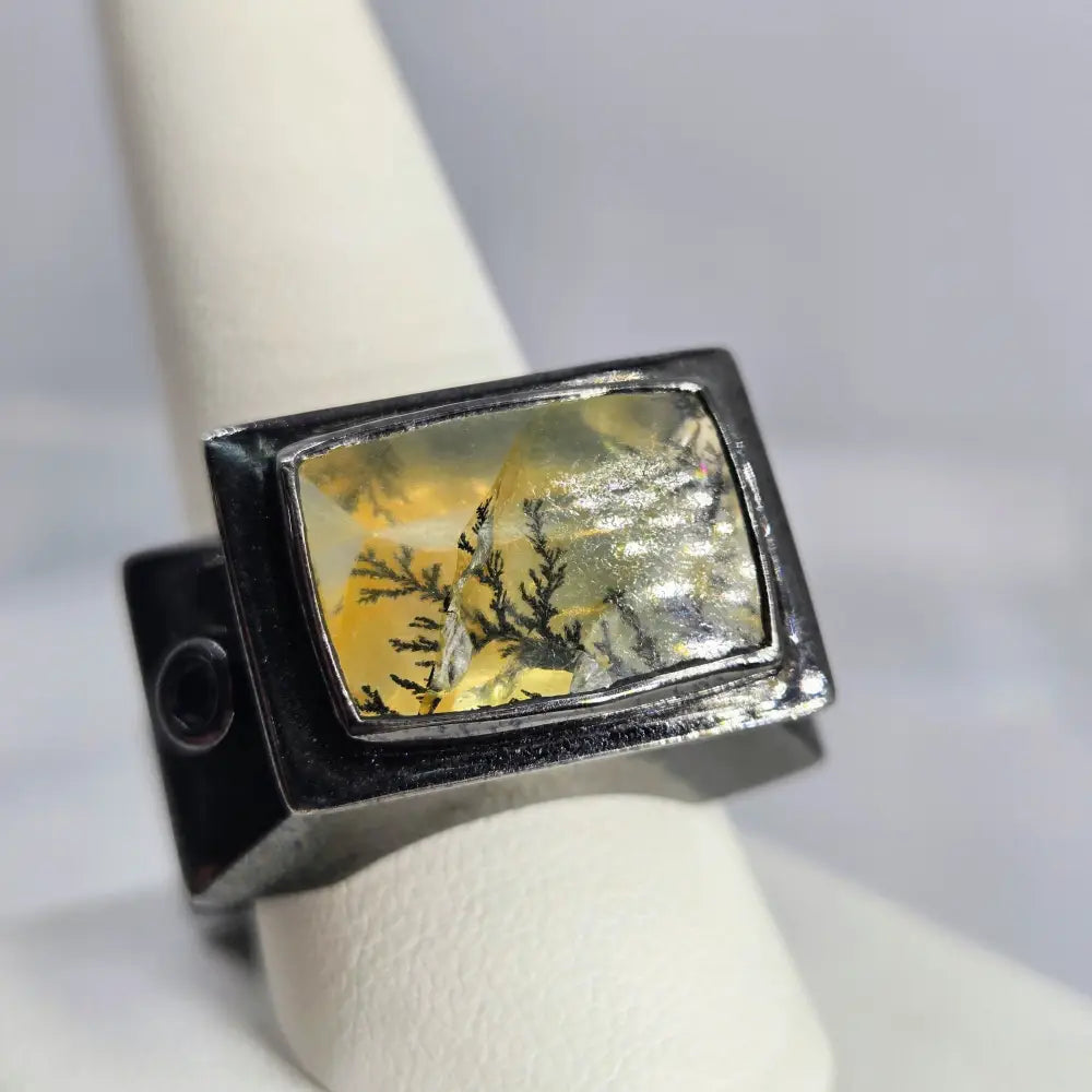 ?MOdern Landscape’ Sz 11 Ring - Dendritic Quartz Sapphire Black Sterling