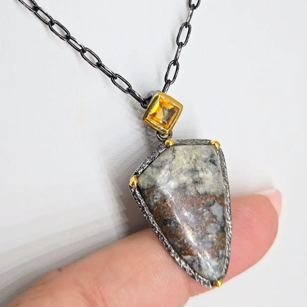 Outlet: ?Modern Memory’ Pendant Necklace - Native Copper Madeira Citrine Black Sterling 18k Gold