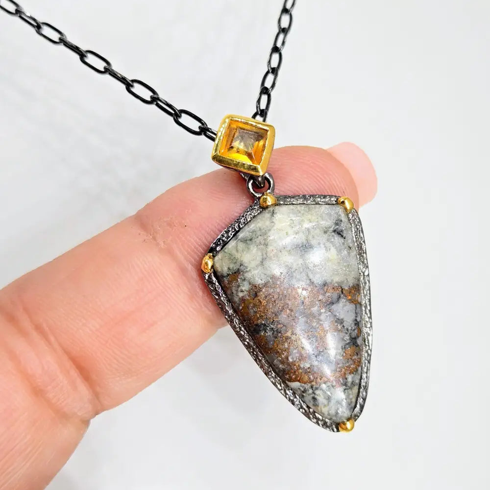 Outlet: ?Modern Memory’ Pendant Necklace - Native Copper Madeira Citrine Black Sterling 18k Gold