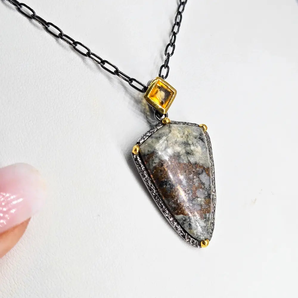 Outlet: ?Modern Memory’ Pendant Necklace - Native Copper Madeira Citrine Black Sterling 18k Gold