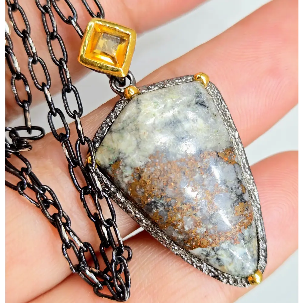 Outlet: ?Modern Memory’ Pendant Necklace - Native Copper Madeira Citrine Black Sterling 18k Gold