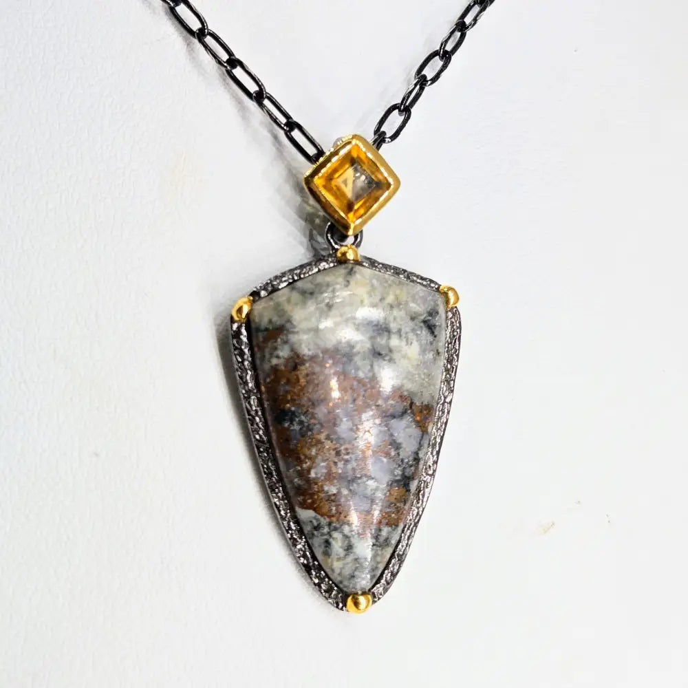 Outlet: ?Modern Memory’ Pendant Necklace - Native Copper Madeira Citrine Black Sterling 18k Gold
