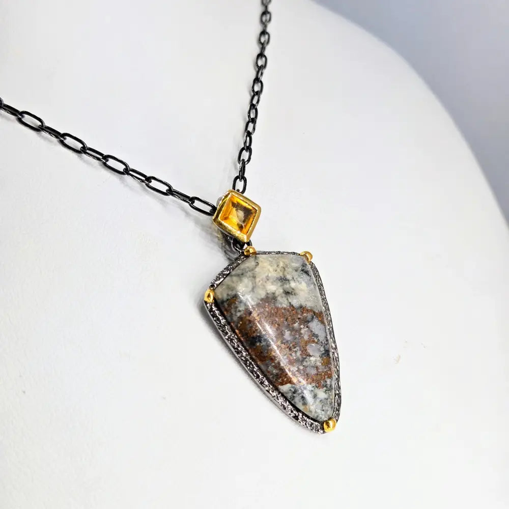 Outlet: ?Modern Memory’ Pendant Necklace - Native Copper Madeira Citrine Black Sterling 18k Gold