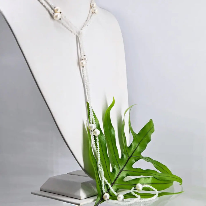 ?MOon Dust’ 60’’ Necklace - Moonstone Pearls Hematite + Enhancer Clip