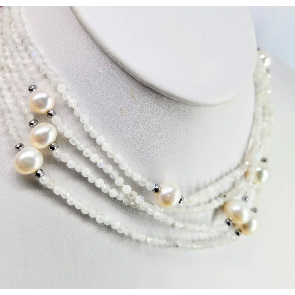 ?MOon Dust’ 60’’ Necklace - Moonstone Pearls Hematite + Enhancer Clip