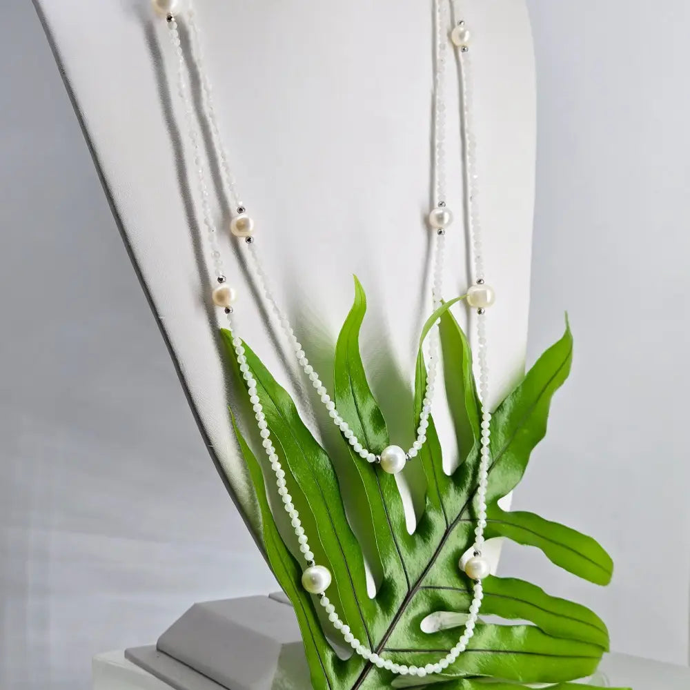 ?MOon Dust’ 60’’ Necklace - Moonstone Pearls Hematite + Enhancer Clip