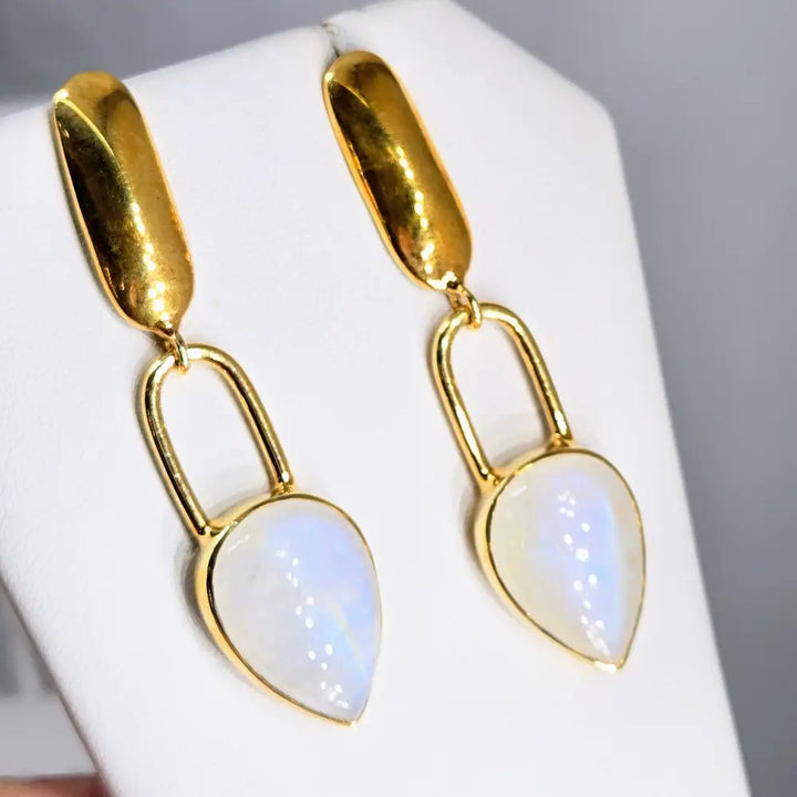 ?MOon Pears’ 2.25’’ Earrings - Moonstone 18k Gold Sterling