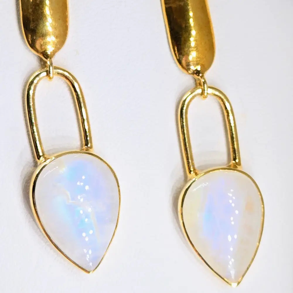 ?MOon Pears’ 2.25’’ Earrings - Moonstone 18k Gold Sterling