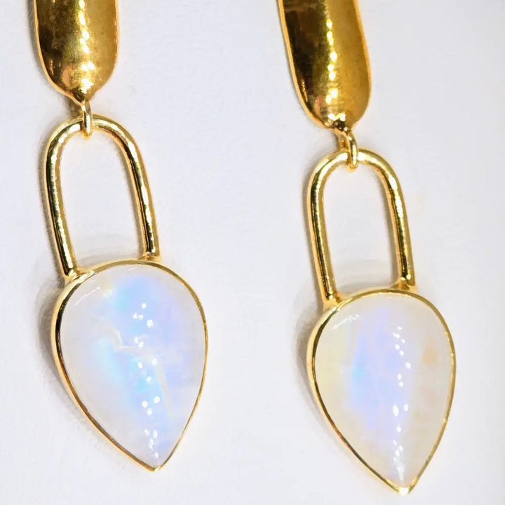 ?MOon Pears’ 2.25’’ Earrings - Moonstone 18k Gold Sterling